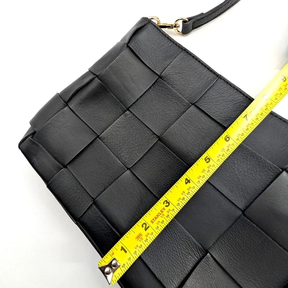 Anna Paola Black Woven Leather Crossbody Bag Made in Italy Gold Hardware